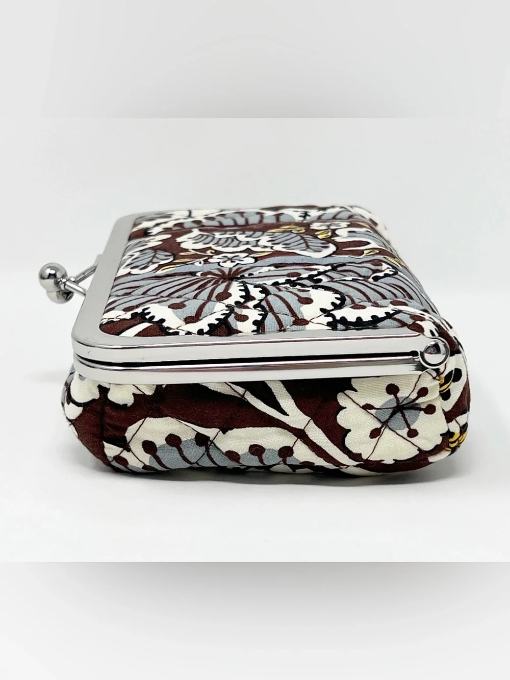 Vera Bradley State Blooms Floral Brown Kiss Lock Clutch/Makeup Bag